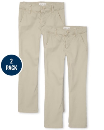 Girls Uniform Regular Twill Woven Skinny Chino Pants 2-Pack | The ...