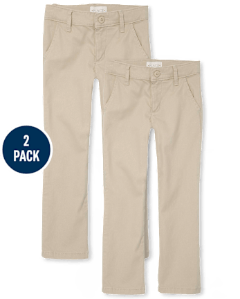 Pantalones chinos ajustados de uniforme para niñas, paquete de 2