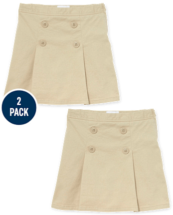 Girls Uniform Stretch Button Skort 2-Pack