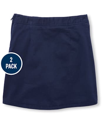 Girls Uniform Stretch Button Skort 2-Pack