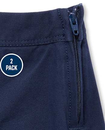 Girls Uniform Stretch Button Skort 2-Pack