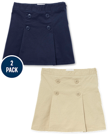 Girls Uniform Stretch Button Skort 2-Pack
