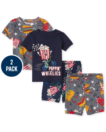 Baby And Toddler Boys Popcorn Snug Fit Cotton 4-Piece Pajamas