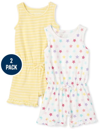 Lot de 2 barboteuses rayées à volants pour petites filles