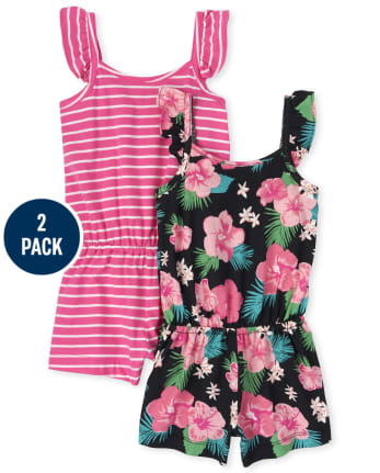 Lot de 2 barboteuses à fleurs pour bébés et petites filles