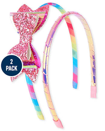 Girls Holographic Glitter Bow Headband 2-Pack