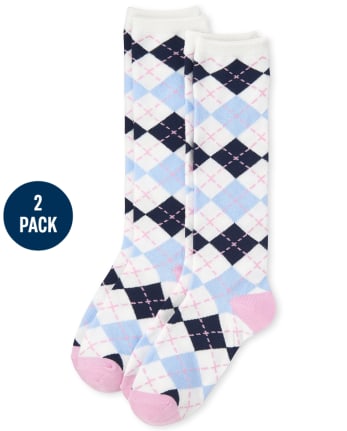 Lot de 2 paires de chaussettes hautes à motif losanges pour fille