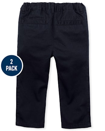 Pantalones chinos ajustados de uniforme para bebés y niños pequeños, paquete de 2