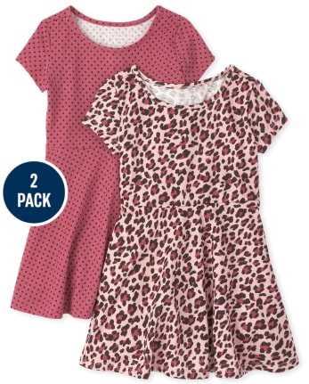 Pack de 2 vestidos skater de leopardo para bebés y niñas pequeñas