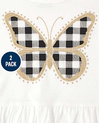 Paquete de 2 tops con péplum de mariposa para niñas pequeñas