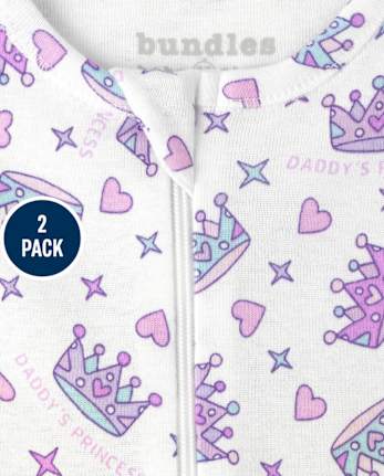 Baby And Toddler Girls Princess Snug Fit Cotton One Piece Pajamas 2-Pack