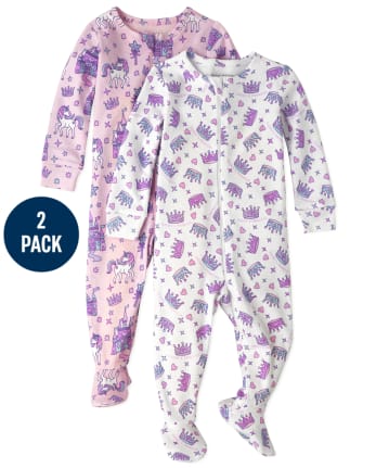Pijama de una pieza de algodón con ajuste ceñido de princesa para bebés y niñas pequeñas, paquete de 2