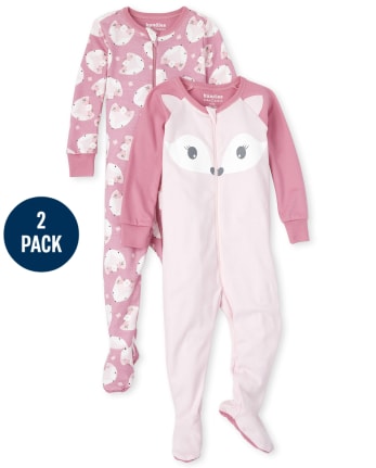 Baby And Toddler Girls Fox Snug Fit Cotton One Piece Pajamas 2-Pack