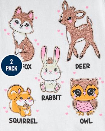 Paquete de 2 camisetas con estampado de animales para bebés y niñas pequeñas