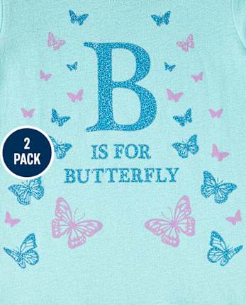 Paquete de 2 camisetas con estampado de animales para bebés y niñas pequeñas