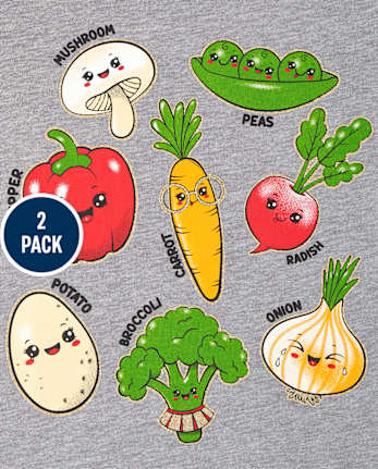 Paquete de 2 camisetas con gráfico Veggie Shark para bebés y niñas pequeñas