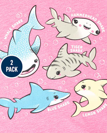 Paquete de 2 camisetas con gráfico Veggie Shark para bebés y niñas pequeñas