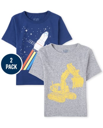 Paquete de 2 camisetas con gráfico de transporte para bebés y niños pequeños