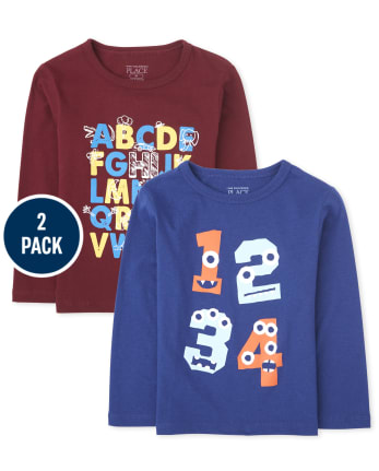 Paquete de 2 camisetas de manga larga con gráficos "ABC" y "123" para bebés y niños pequeños | The Children's - CLR