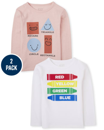 Paquete de 2 camisetas con estampado de formas y colores para bebés y niños pequeños