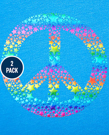 Pack de 2 camisetas con estampado de estrellas y paz para niñas