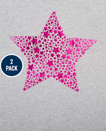 Pack de 2 camisetas con estampado de estrellas y paz para niñas