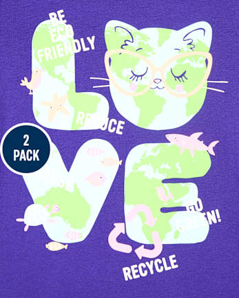 Pack de 2 camisetas con gráfico Earth para niñas