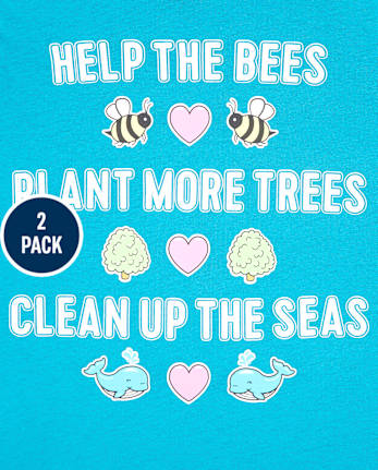 Pack de 2 camisetas con gráfico Earth para niñas