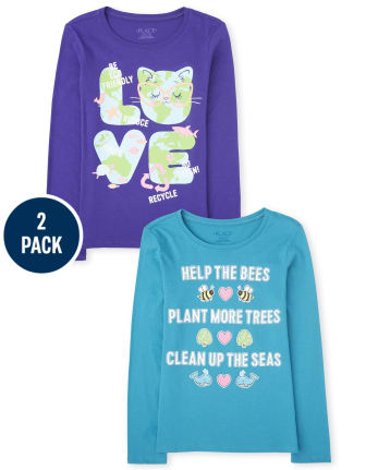 Paquete de 2 camisetas con estampado de Earth para niñas