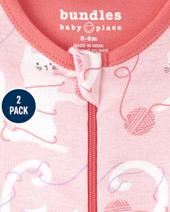 Baby And Toddler Girls Cat Snug Fit Cotton One Piece Pajamas 2-Pack