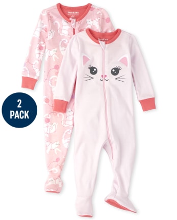 Paquete 2 pijamas de una pieza con pies de algodón de ajuste cómodo para bebés y niñas pequeñas | The Place - MALIBU PINK