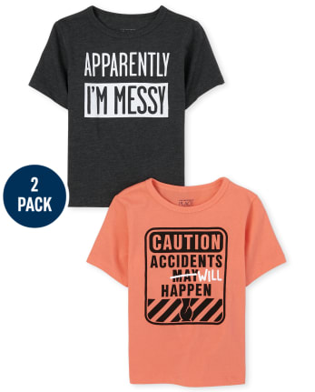 Lot de 2 t-shirts graphiques Attention et désordre pour bébés et tout-petits garçons