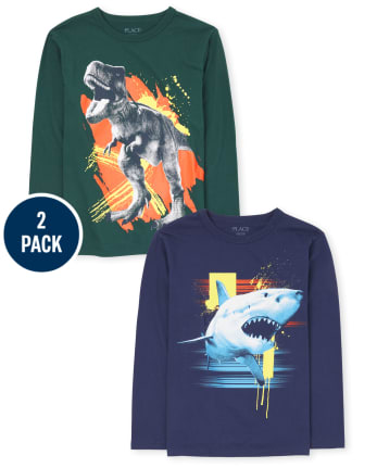 Boys Shark And Dino Graphic Tee 2-Pack