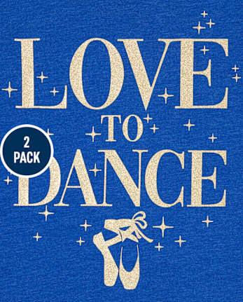 Pack de 2 camisetas con estampado de danza y purpurina para niñas