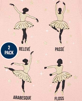 Pack de 2 camisetas con estampado de danza y purpurina para niñas