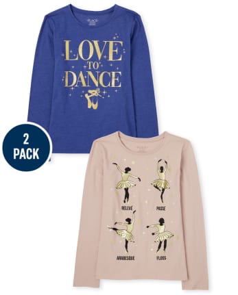 Pack de 2 camisetas con gráfico de baile con purpurina para niñas