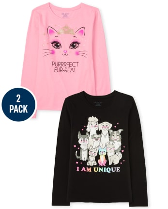 Girls Cats And Dogs Graphic Tee 2-Pack