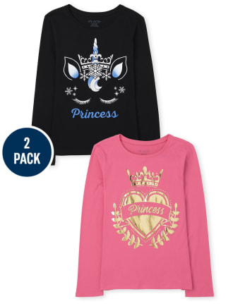 Paquete de 2 camisetas con gráfico de princesa para niñas