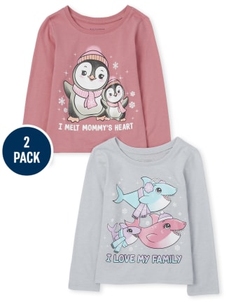 Paquete de 2 camisetas con estampado familiar para bebés y niñas pequeñas