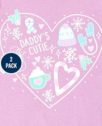 Paquete de 2 camisetas con gráfico familiar para niñas pequeñas