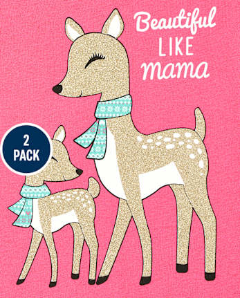 Paquete de 2 camisetas con gráfico familiar para niñas pequeñas