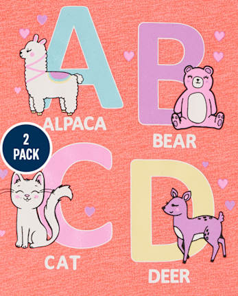 Lot de 2 t-shirts graphiques ABC Dino pour bébés et petites filles