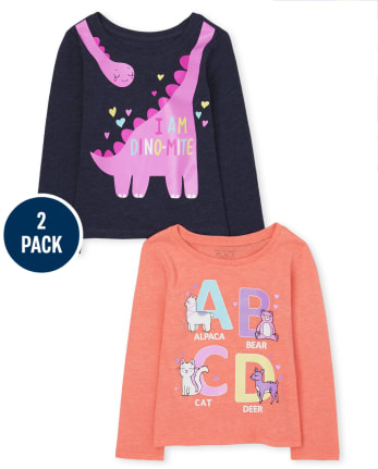 Baby And Toddler Girls ABC Dino Graphic Tee 2-Pack