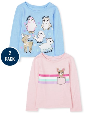 Paquete de 2 camisetas con estampado de animales para niñas pequeñas