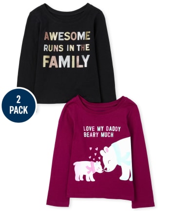 Paquete de 2 camisetas con gráfico familiar para niñas pequeñas