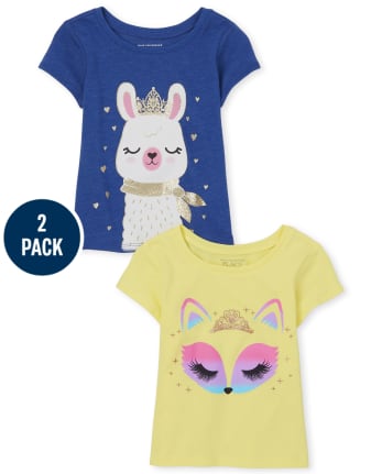 Baby And Toddler Girls Animals Graphic Tee 2-Pack