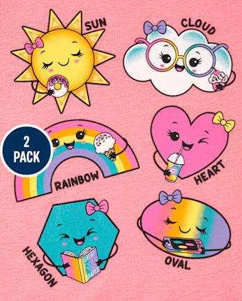 Baby And Toddler Girls Shapes And Numbers Graphic Tee 2-Pack