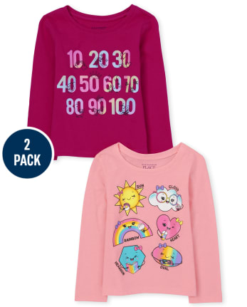 Pack de 2 camisetas gráficas con formas y números para bebés y niñas pequeñas