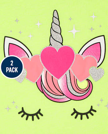 Lot de 2 t-shirts à motif licorne et papillon pour bébés et petites filles