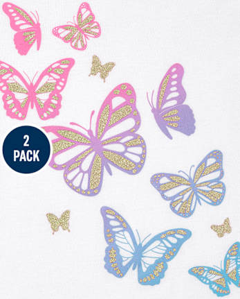 Lot de 2 t-shirts à motif licorne et papillon pour bébés et petites filles